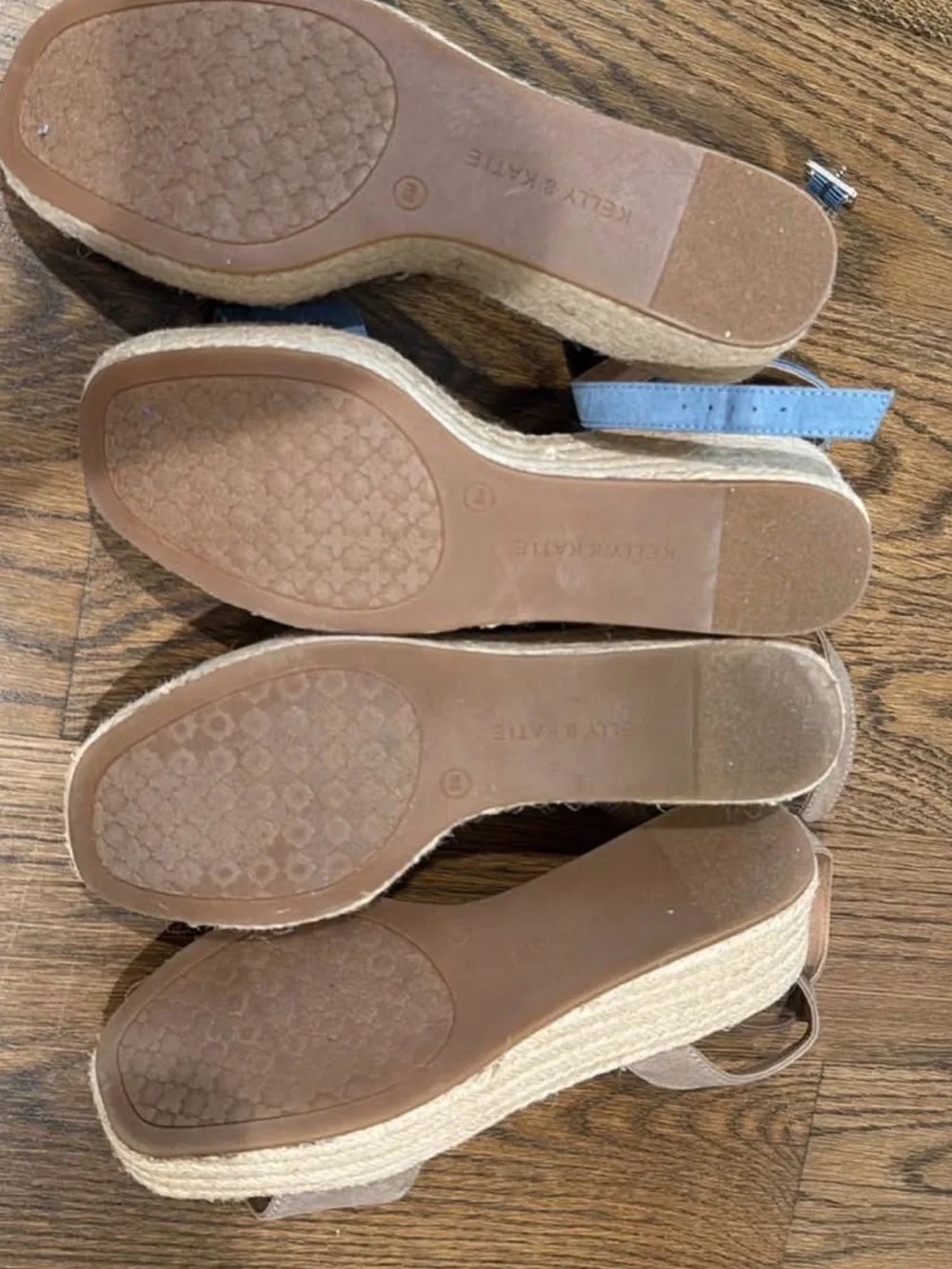 “Kelly and Kelly” wedge Sandals in Taupe and Denim Blue - Women's Summer Shoes